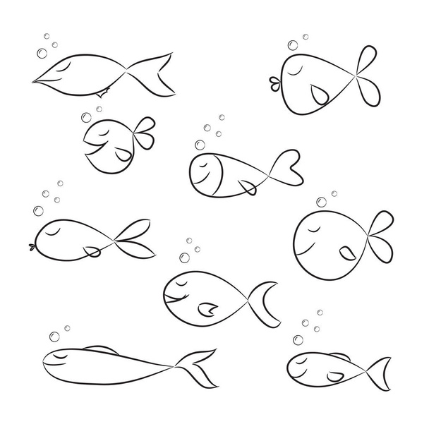Set of fish sketch on white background. Vector Illustration. Perfect for kids print, t-shirt printing and other design progect. - Wektor, obraz