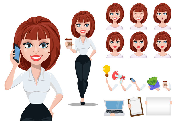 Businesswoman jeu de création de personnage de dessin animé
 - Vecteur, image