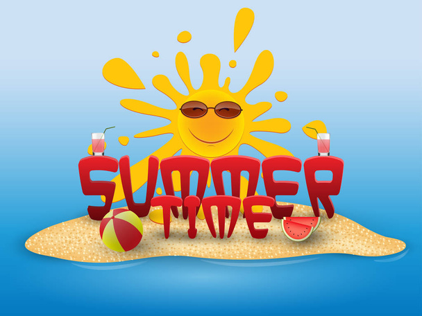 Summer conceptual banner of summer time with beach elements on the beach. - Vektör, Görsel