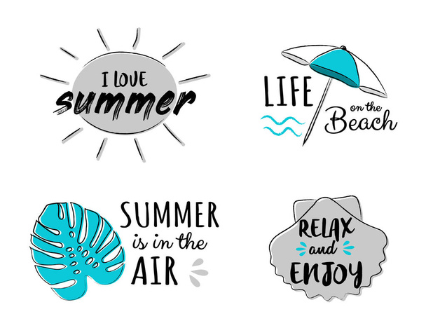 Summertime - hand drawn icons with funny text. Vector. - Διάνυσμα, εικόνα