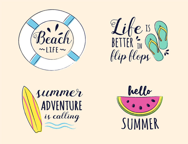 Collection of funny pastel coloured icon and icons - summer vacations. Vector. - Vector, Imagen