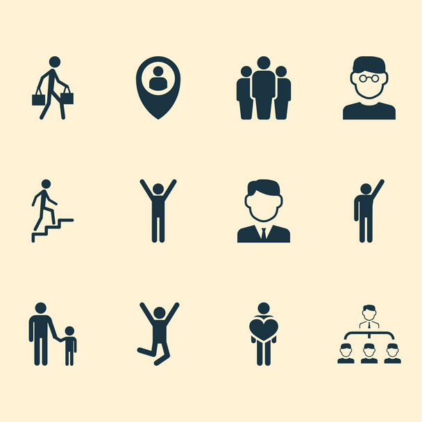 Menschen-Ikonen mit Treppensteigen, Schüler, Geschäftsmann und anderen Gefühlselementen. isolierte Vektor Illustration Menschen Symbole. - Vektor, Bild