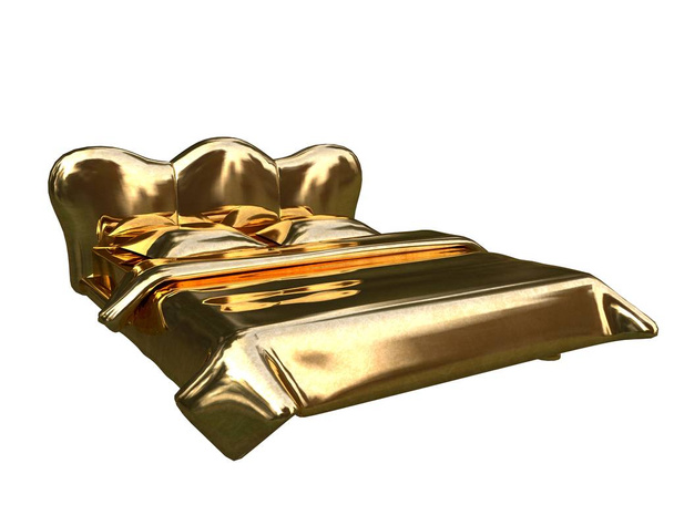 3d rendering of a golden bed isolated on a white background - Photo, Image