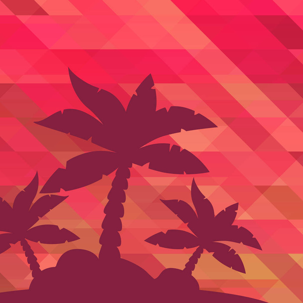 Vector Tropical Landscape. Palm under clean red summer sky. Ruby textural background. - Vector, Image