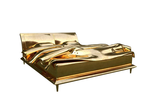 3d rendu d'un lit doré isolé sur fond blanc
 - Photo, image