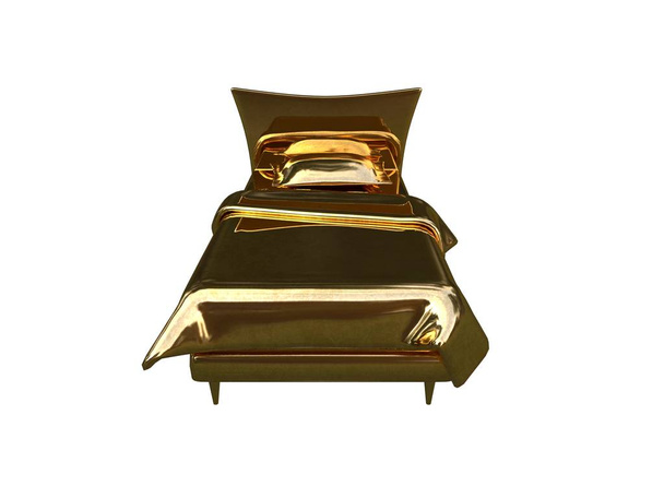 3D рендеринг золотой кровати на белом фоне
 - Фото, изображение