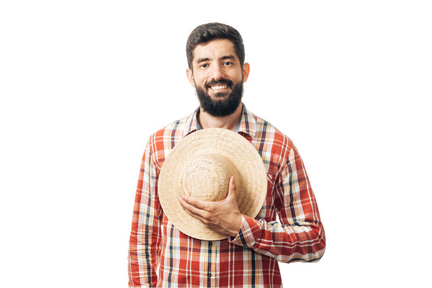 Portrait of brazilian man wearing typical clothes for the Festa Junina - Foto, afbeelding
