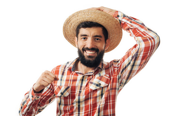 Portrait of brazilian man wearing typical clothes for the Festa Junina - Foto, Imagem