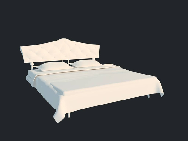 rendu 3d d'un lit blanc isolé sur un fond noir foncé
 - Photo, image