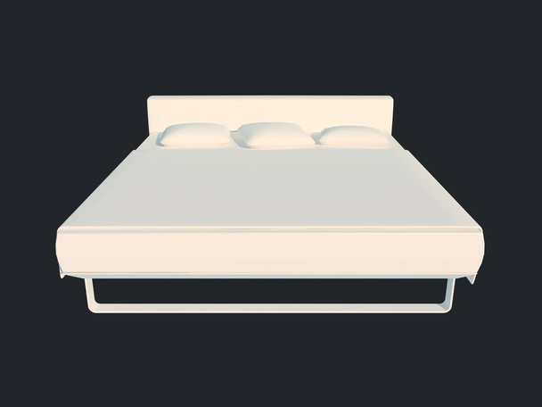 renderização 3d de uma cama branca isolada em um fundo escuro preto
 - Foto, Imagem