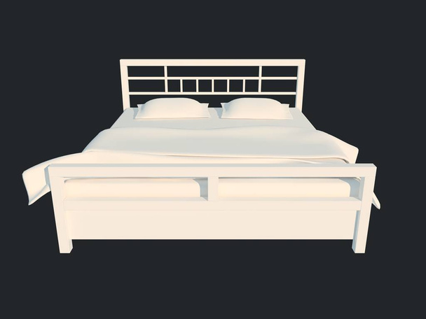 renderização 3d de uma cama branca isolada em um fundo escuro preto
 - Foto, Imagem