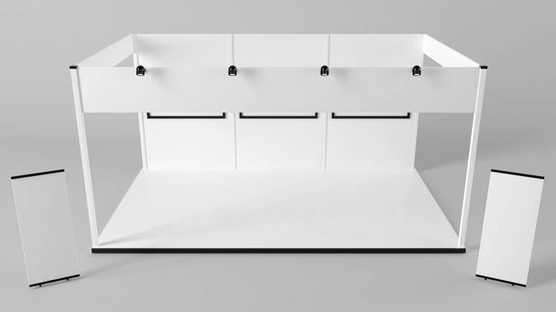 3D representación de un stand de exposición blanco con luz para diferir
 - Foto, Imagen