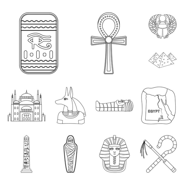 Starověký Egypt osnovy ikony v kolekce sady pro design. Vlády faraona vektorové ilustrace symbolů akcií web. - Vektor, obrázek