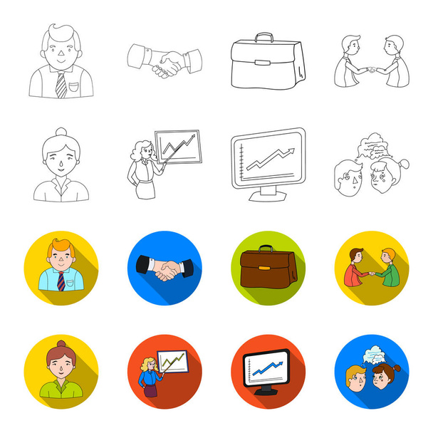 Businesswoman, growth charts, brainstorming.Business-conference and negotiations set collection icons in outline,flat style vector symbol stock illustration web. - Vector, Image