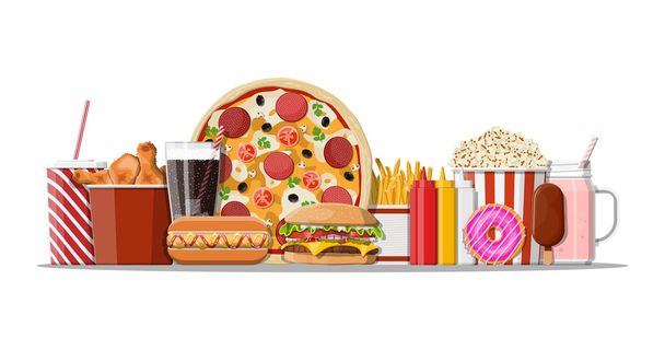 Fast food icons set. - Vector, Image