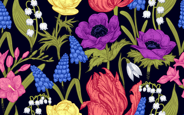 Seamless pattern with spring flowers. - Vetor, Imagem