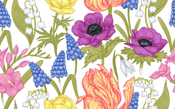Seamless pattern with spring flowers. - Vektor, obrázek