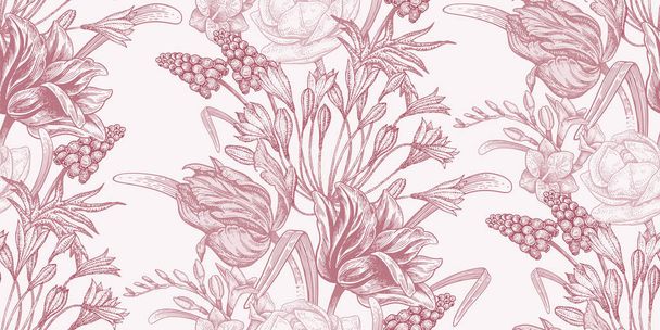 Seamless pattern with spring flowers. - Vector, Image