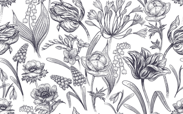Seamless pattern with spring flowers. - Vektor, Bild