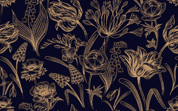 Seamless pattern with spring flowers. - Vektor, kép