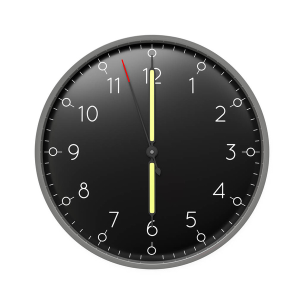 black clock with yellow arrows showing six - Foto, immagini
