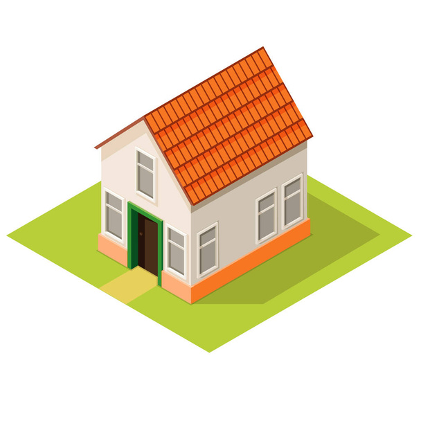 Pequeña casa vista isométrica, finca suburbana
 - Vector, imagen