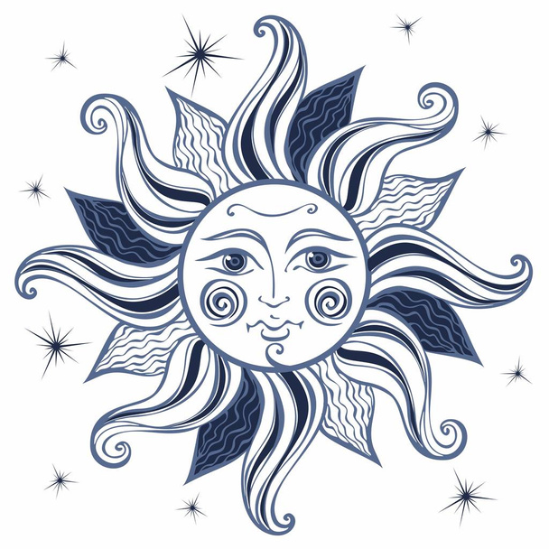 Sun. Vintage style. Astrology. Ethnic. Pagan. Boho Style. Vector - Vector, Image