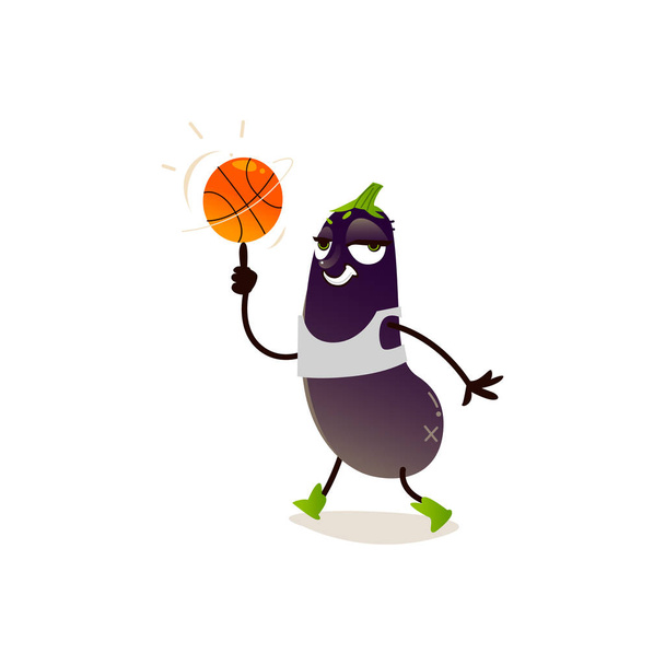 Vector cartoon eggplant character basketball - Vektor, Bild