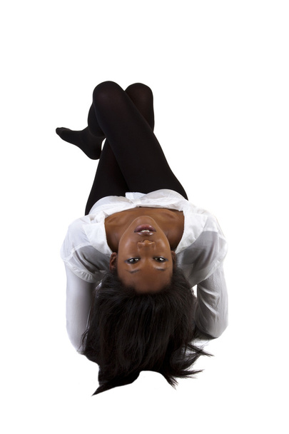 Young African American Woman Reclining Stockings Shirt - Фото, зображення