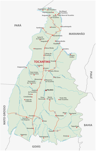 mapa vetorial rodoviário do tocantins do estado brasileiro
 - Vetor, Imagem