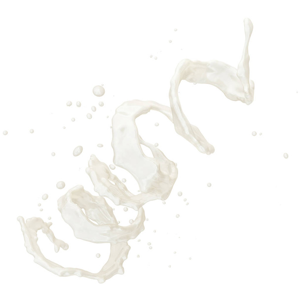 Milk or yogurt splash with droplets isolated. 3D illustration - Photo, Image