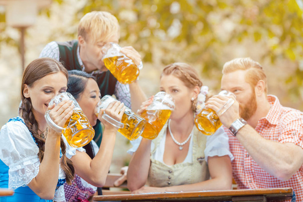 Друзі п'ють пиво в пивному саду
  - Фото, зображення
