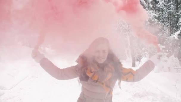 Woman having a fun with smoke bomb  - Footage, Video
