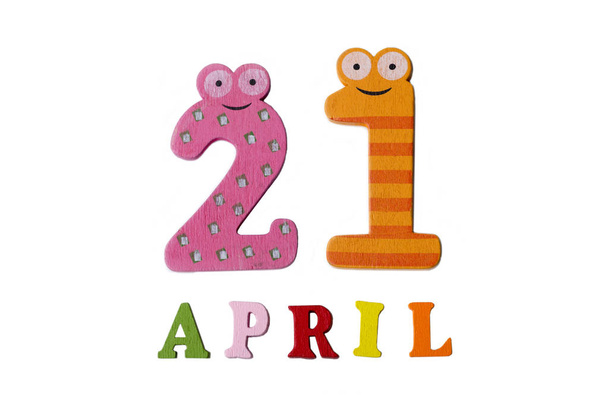 21. April auf weißem Hintergrund aus Zahlen und Buchstaben. - Foto, Bild