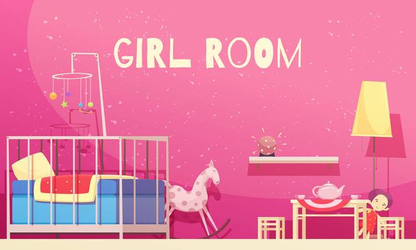 Girl Room Cartoon Illustration - Vector, Image