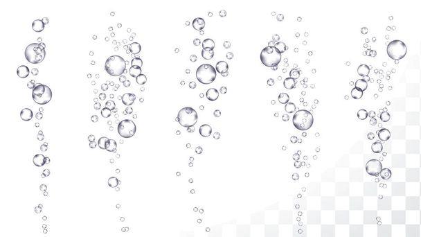 Vector de burbujas subacuáticas. Corriente de aire en el mar, acuario. Bebida efervescente. Gas, oxígeno. Fizzy, Fresh. Ilustración aislada realista transparente
 - Vector, Imagen