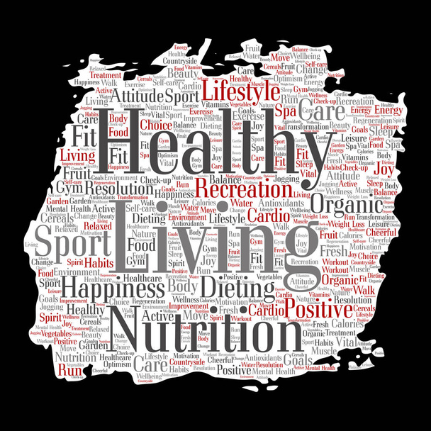 Koncepcyjne zdrowe, żyjący i pozytywne, odżywianie, sport farby pędzla papieru słowo cloud - Wektor, obraz
