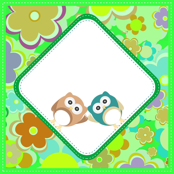Cute baby boy owlet against the background of flowers and hearts - Fotó, kép