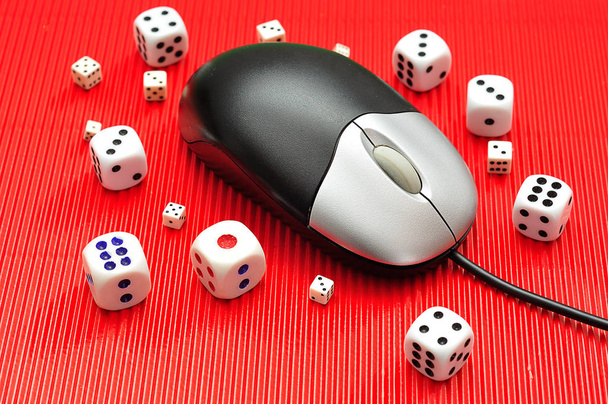 A computer mouse and dices presenting online gambling - Photo, Image