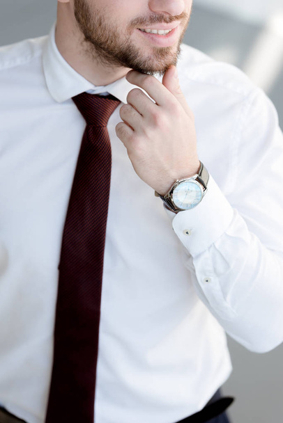 vue partielle de l'homme d'affaires en cravate et montre
   - Photo, image