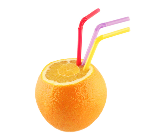 Naranja fresca como una bebida con paja
 - Foto, Imagen