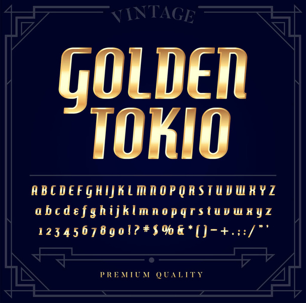 Gold Metallic Font Set vorhanden. Buchstaben, Zahlen und Sonderzeichen im Vektor - Vektor, Bild