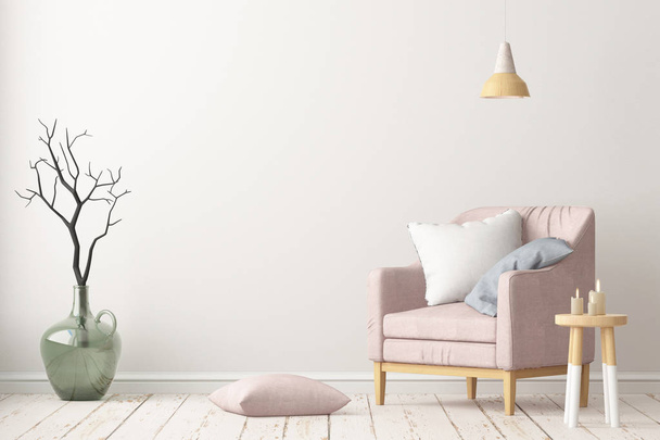 Home interior with an armchair. Trendy color. 3d render - Φωτογραφία, εικόνα