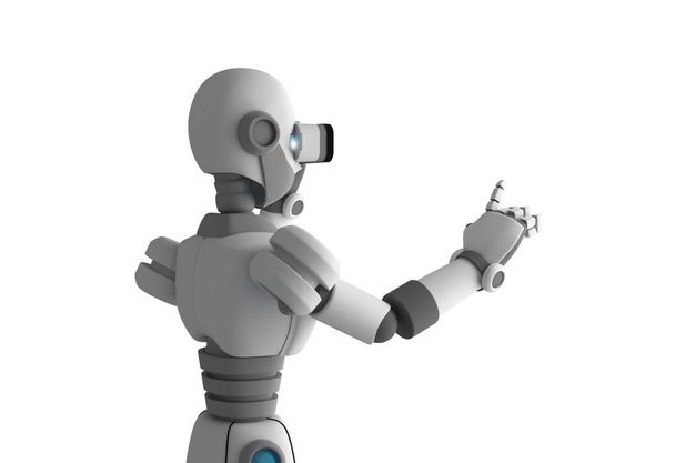 Robô usando óculos de realidade virtual no fundo branco
. - Foto, Imagem