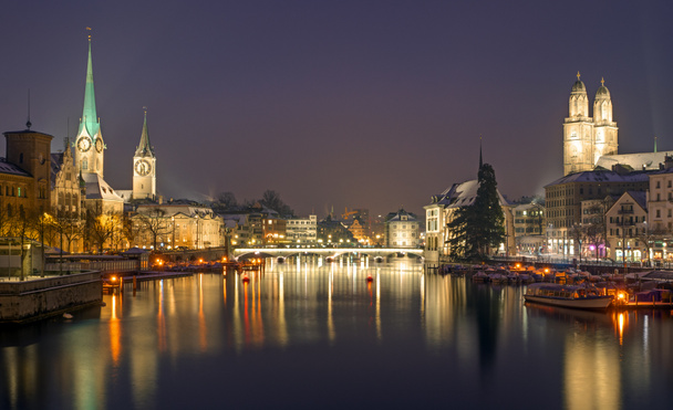 Panorama z Zurychu w nocy - Zdjęcie, obraz