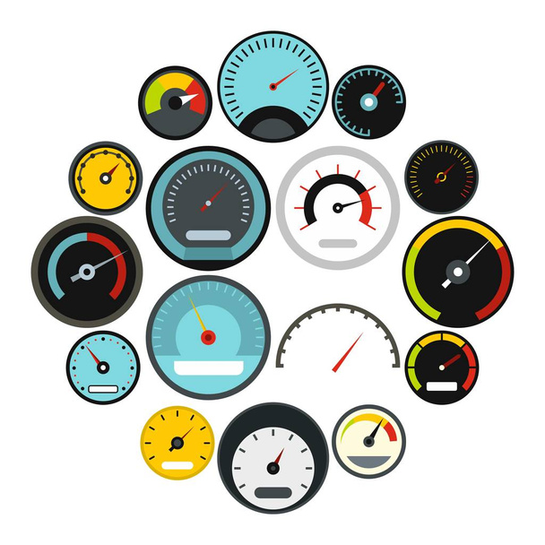 Speedometer icons set, flat style - Vettoriali, immagini