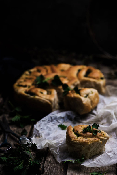 Wild nettle  whole wheat kissed buns. Style rustic.  - Photo, Image