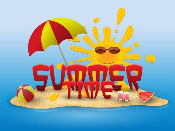 Summer conceptual banner of summer time with beach elements on the beach. - Vektör, Görsel