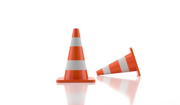 Deux cônes d'avertissement de circulation sur fond blanc
 - Photo, image