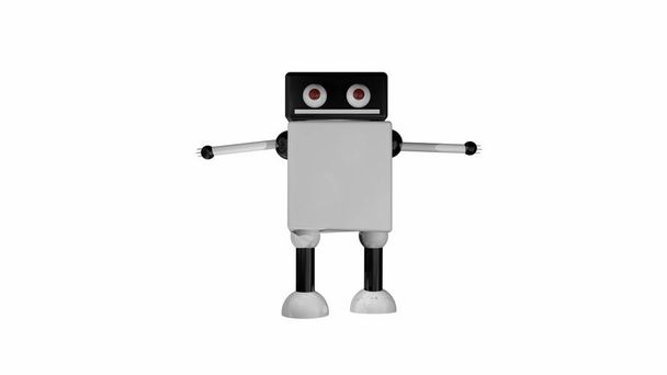 Funny going robot with big eyes in black space, 3d render background, computer generating - Photo, Image